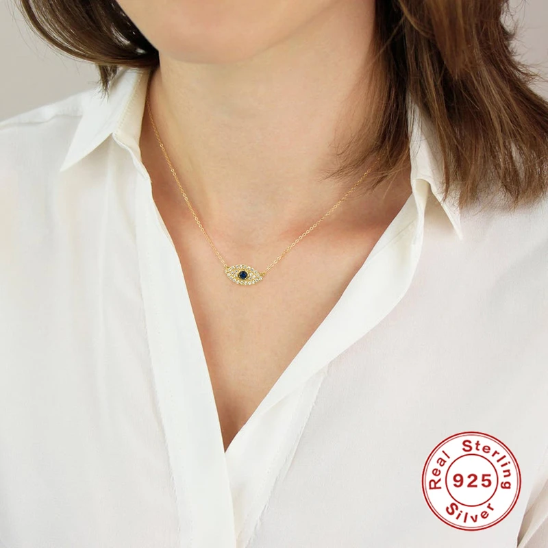CANNER Wholesale Fashion Charm 925 Sterling Silver Jewelry 18K Gold Eye Zircon Pendant Necklace