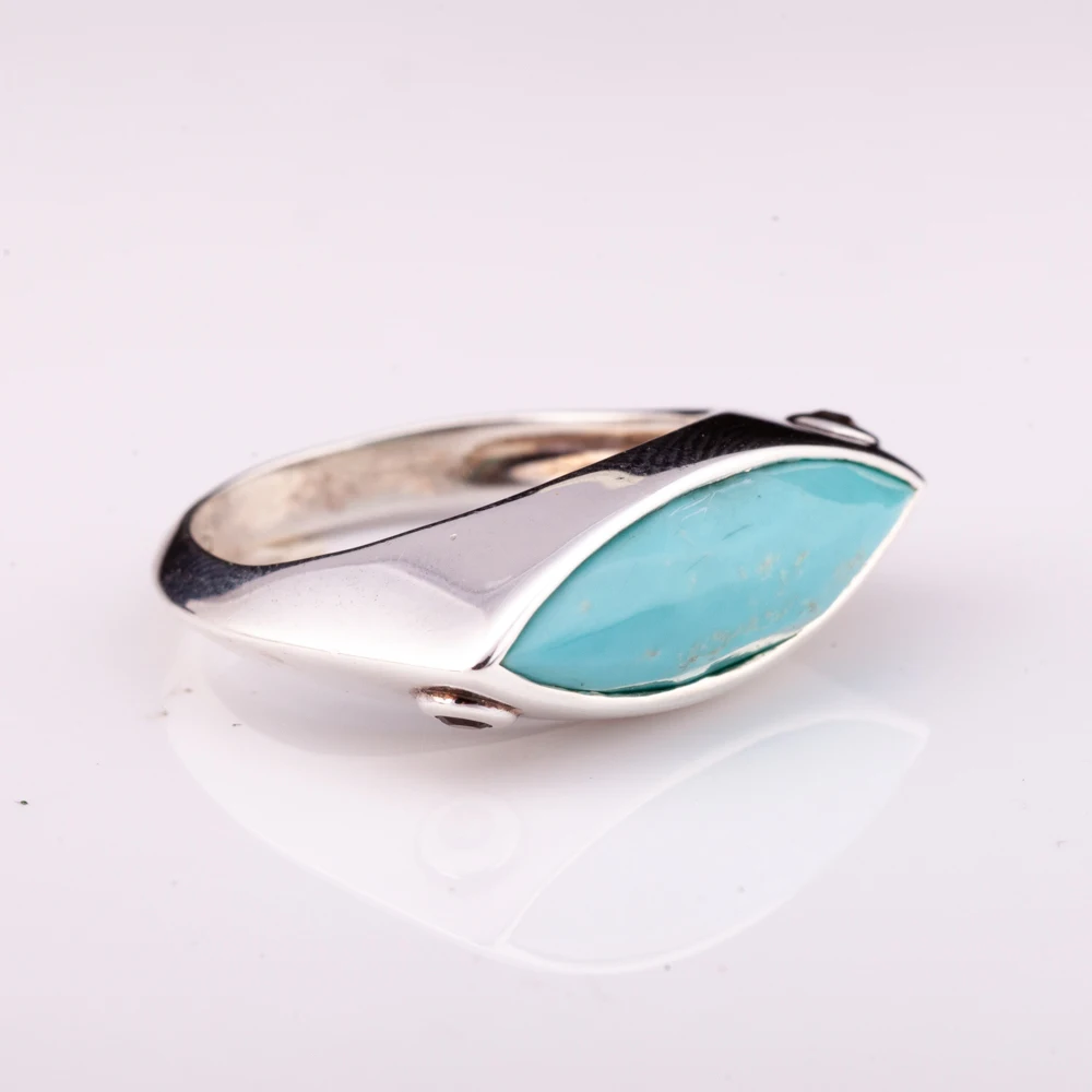 Элегантное кольцо из натурального бирюзы с дымчатым кварцем высокое качество заводская цена от производителя Таиланда