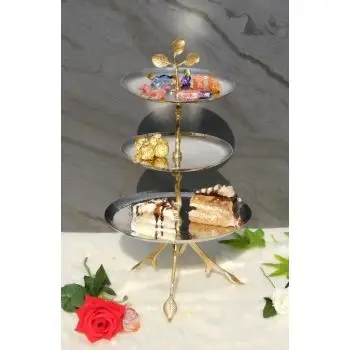 Fruit Snack Cupcake Cake Stand For Tea Party Serving Platter Stainless Steel and Brass 3 Tier Platter Wedding Dessert