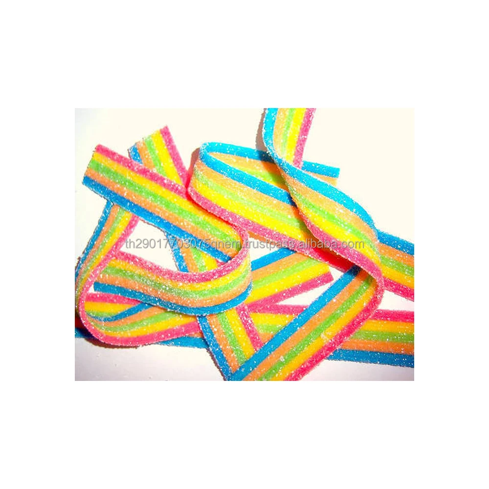 Hot selling Belt rainbow coated sugar Sweet and Sour  belts strips yummy gummy candy From Thailand