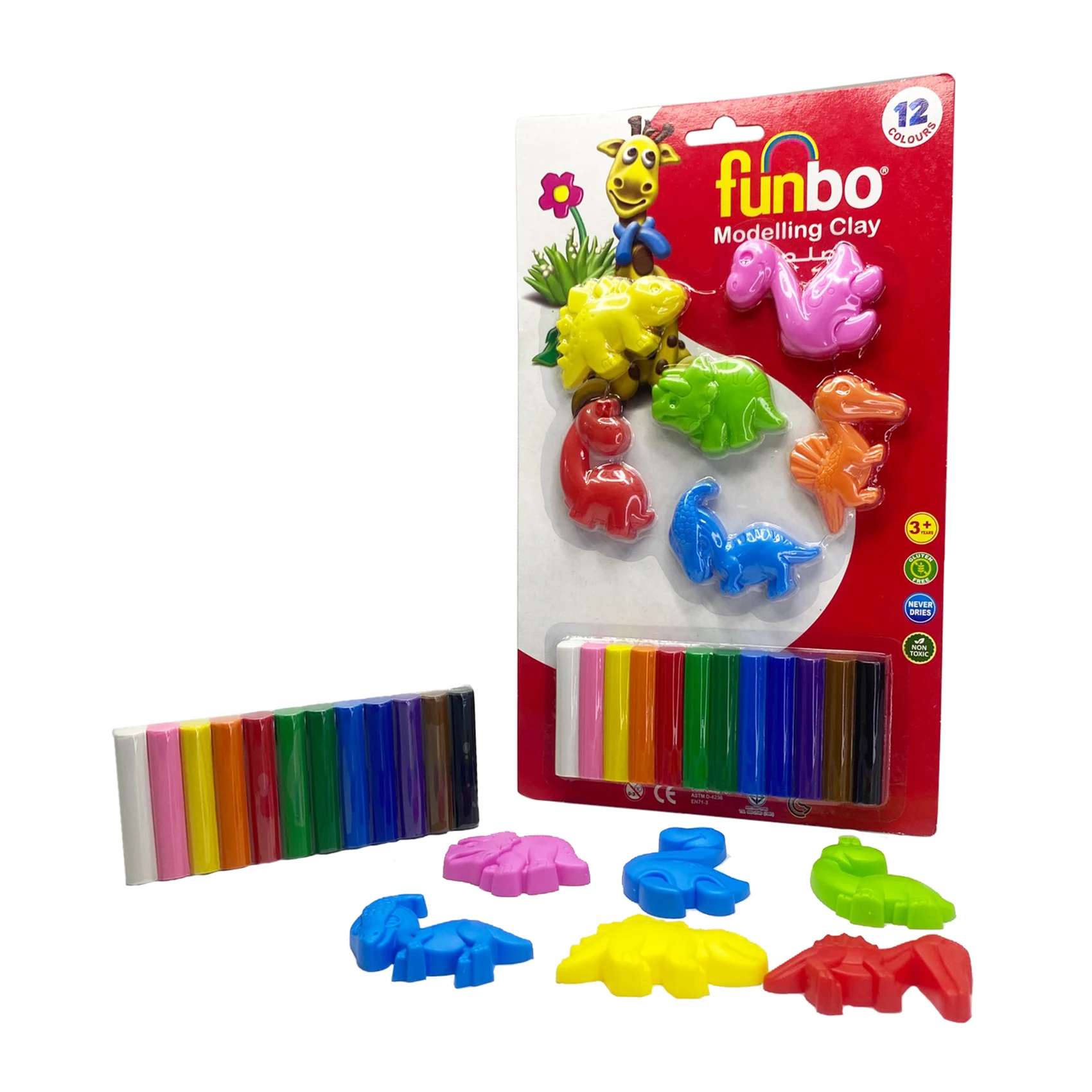 Dino Modeling Clay set of  150gram in 12 Colors and 6 Dinosaur  3D Molds Non toxic suitable for children