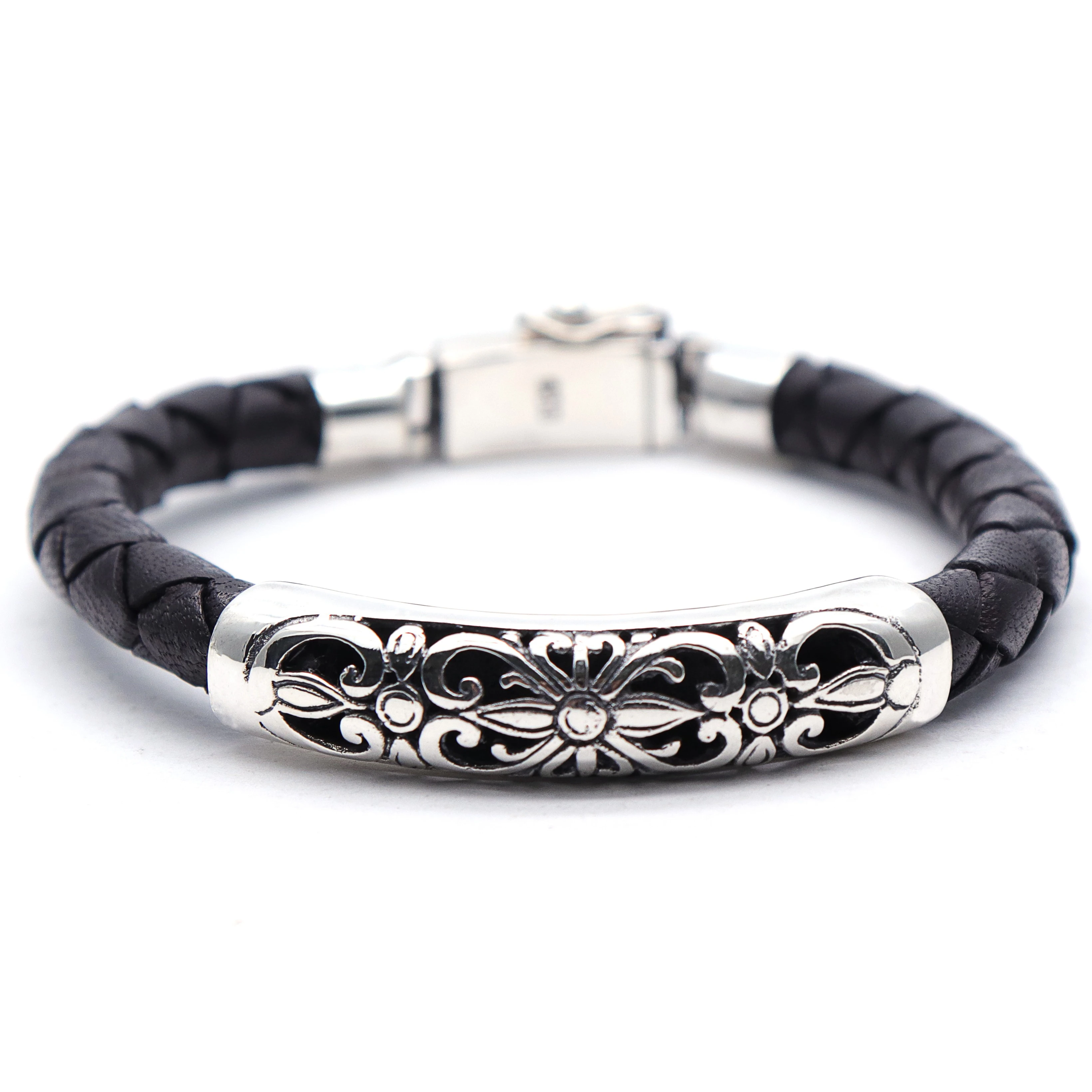 Hand Made Sterling Silver 925 Bracelet Men Genuine Leather Bracelet Made in Bali for Men Fashion Jewelry Bracelet Men Jewellery