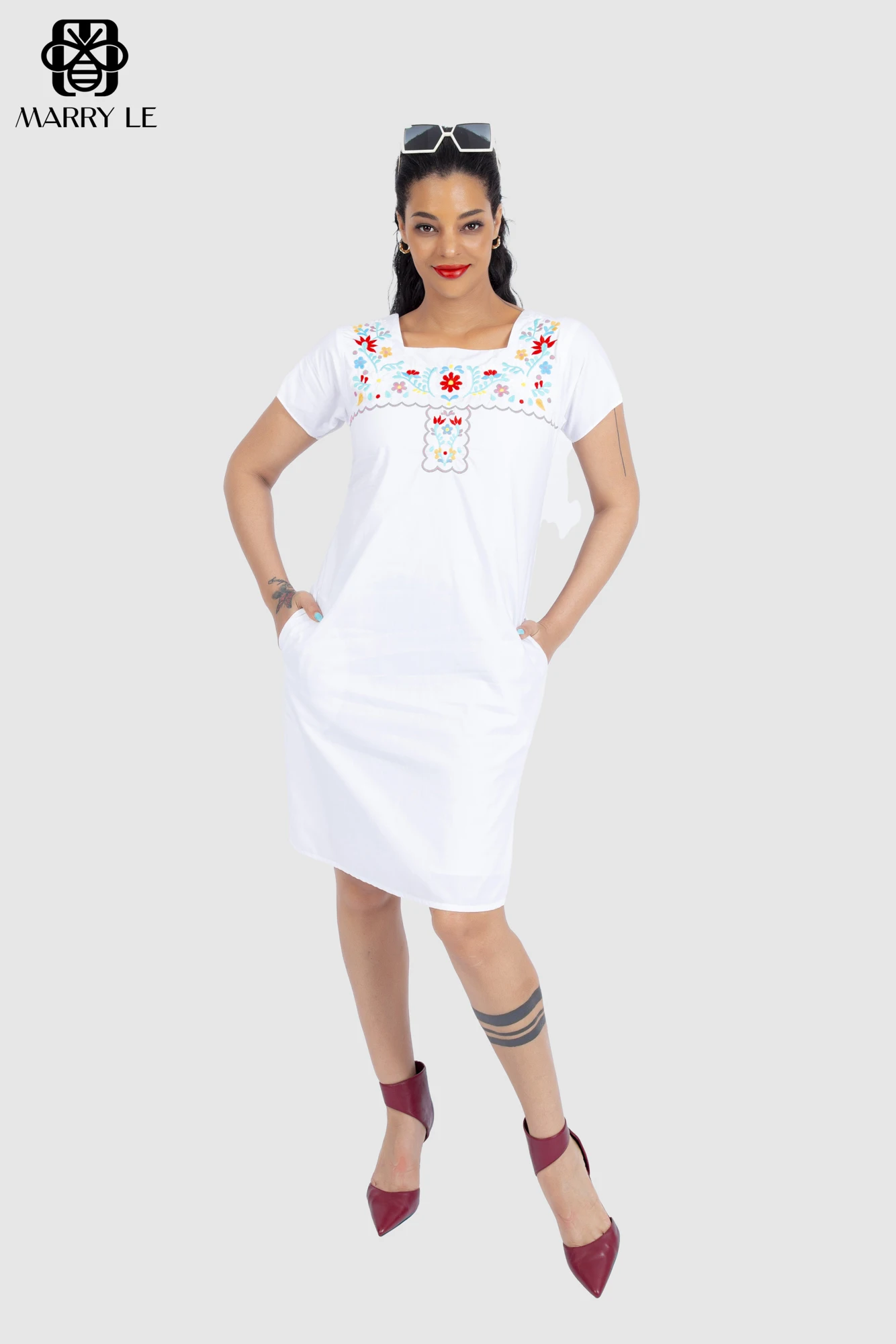 FLOWER EMBROIDERED WHITE DRESS high quality womens clothes wholesale women clothing OEM ODM Customized clothing - MD09