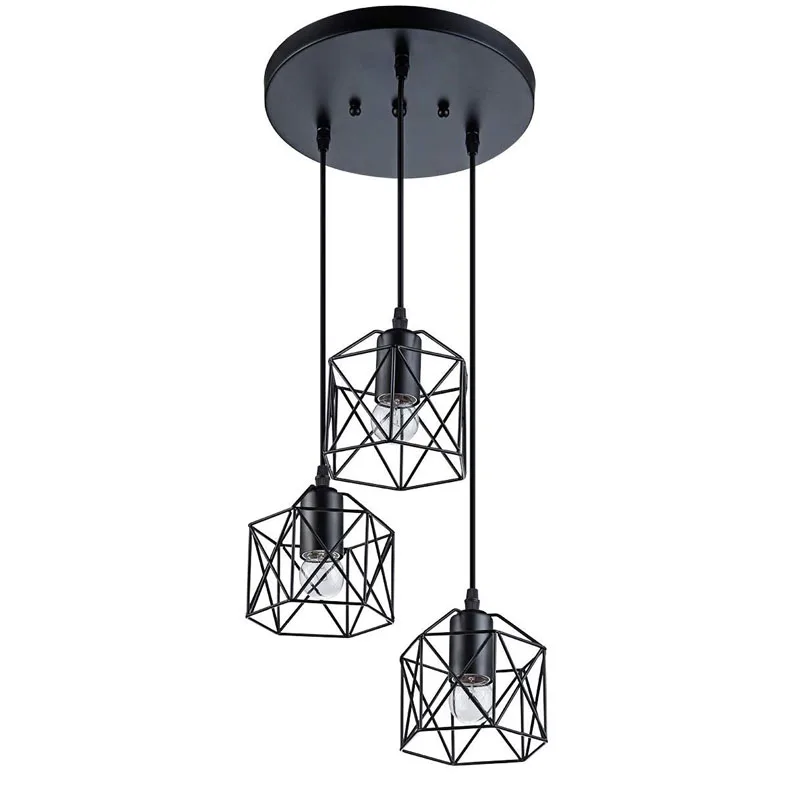 Black Metal Square Shade Industrial 3-Light Pendant Lighting
