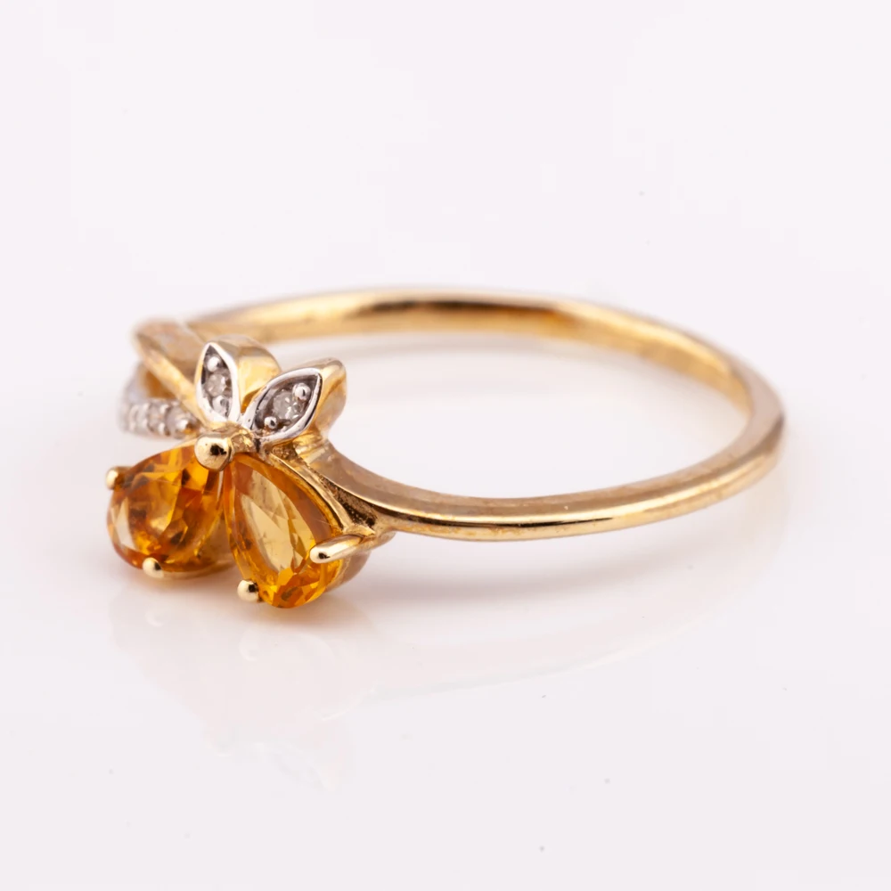 14K gold plated Silver 925 natural Citrine and diamond Ring Butterfly shape factory price from Thailand Manufacturer