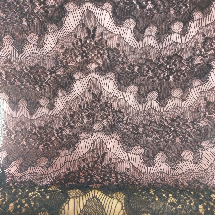 Eyelash lace jacquard lace chantilly lace jacquard knit fabric 100% Nylon for garment dress #LN-27401