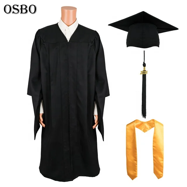 Doctoral Graduation Cap And Gown, Classic Bachelor Black Graduation Gown University Academic Dress