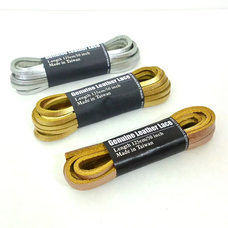 Free samples 100% Cowhide Leather Rawhide Metallic Square Leather shoelaces