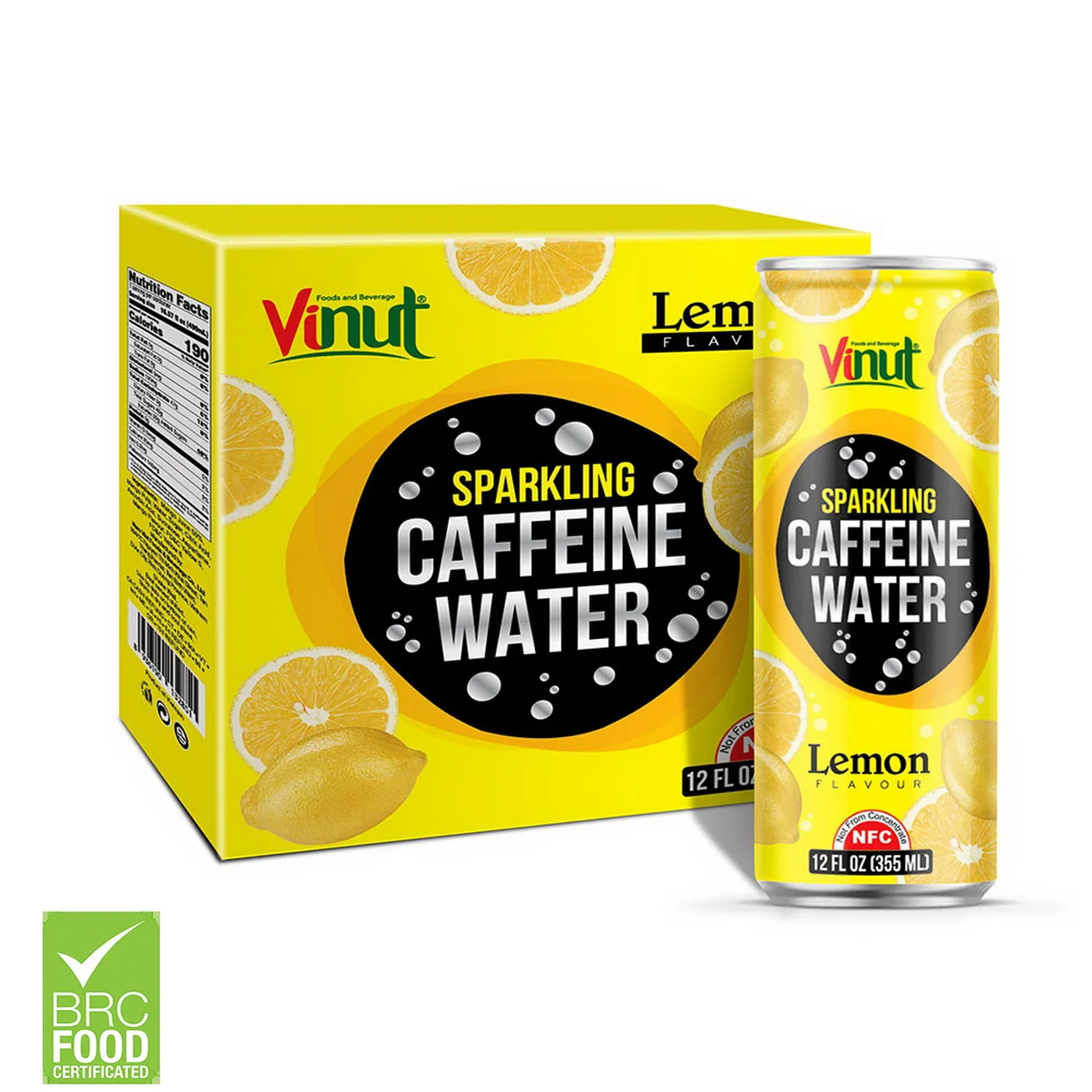 12 унций, сияющая вода VINUT, 4 банки, кофеин, вода, лимонный завод, низкий уровень сахара, низкий уровень жира, ODM обслуживание
