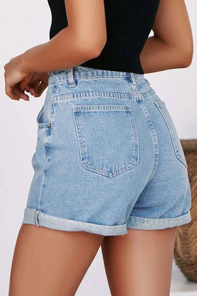 Light Blue Denim Ripped Hole Women Jeans Short Denim Shorts