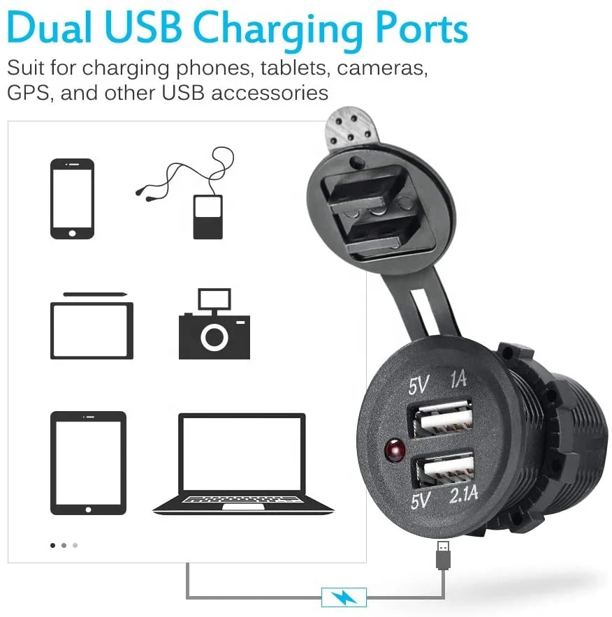 MICTUNING Pre-wired 12V Dual USB Breaker Switch Panel Socket Car Charger for Marine Boat RV Vehicle Truck