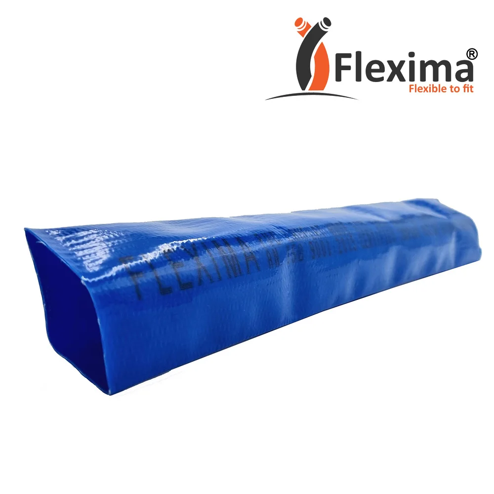 Гибкий синий плоский шланг для полива из ПВХ длиной 100 метров