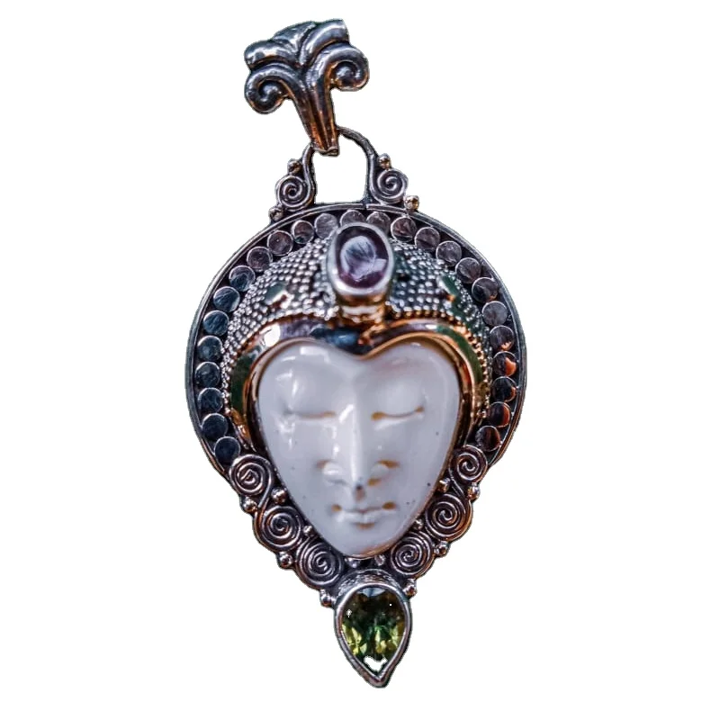 NY-MFPD001-Bone Moonface Pendant Sterling Silver Elegant Design With Carving Face Gift For Women And Men