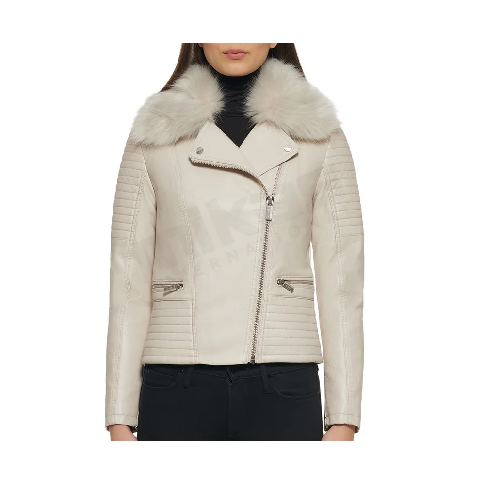 Wholesale Custom Team Ladies Fashion Coat Cropped Faux Leather Moto Waterproof Women Jacket