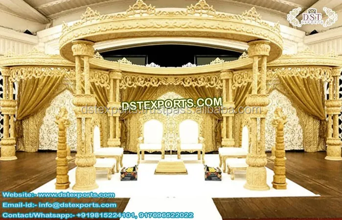 Stylish Wedding Bollywood Theme Mandap Fiber Hand Carved Square Wedding Mandap New Bollywood Style Wedding Mandap