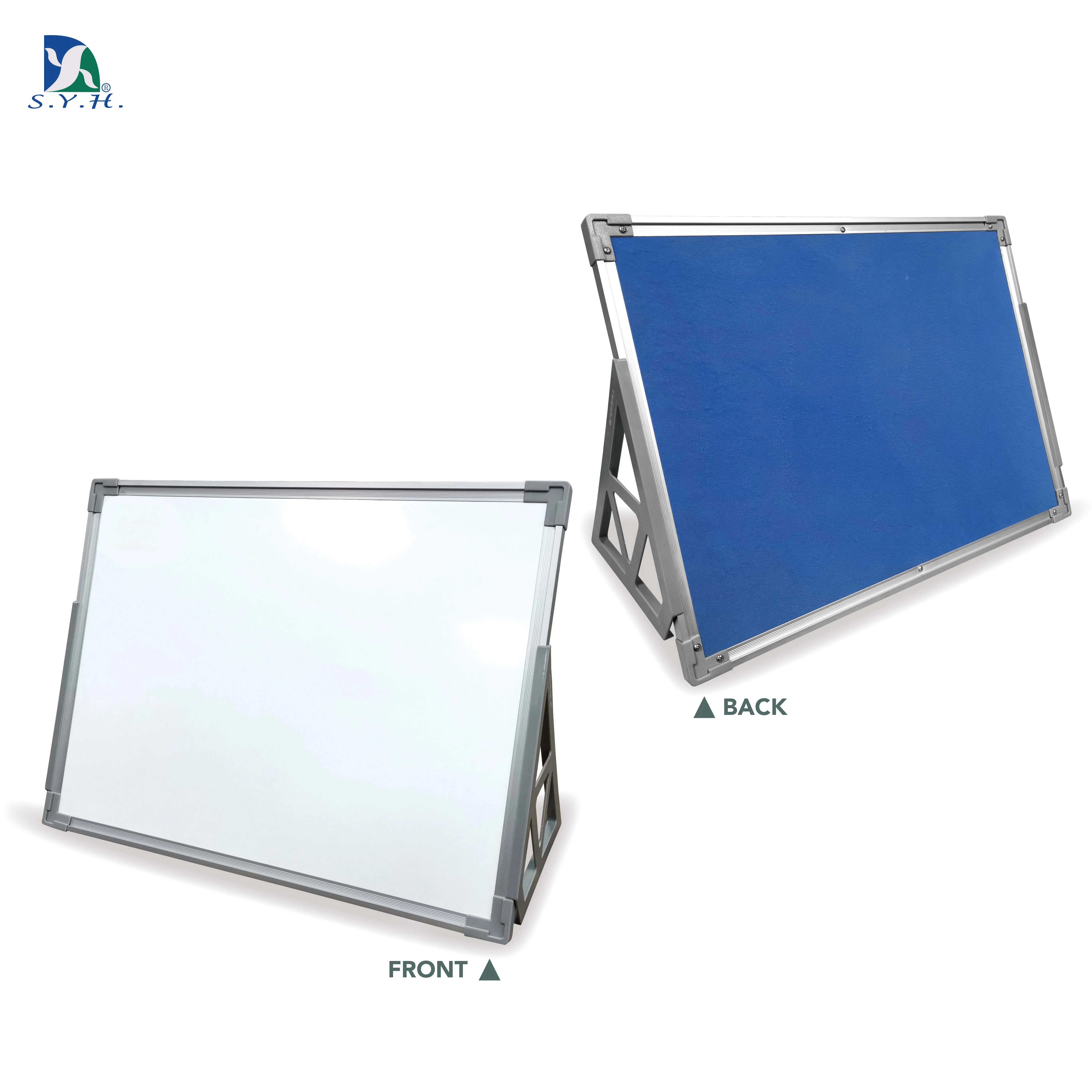 Multifunctional  classroom double sided reversible magnetic whiteboard easel flannel board with stand