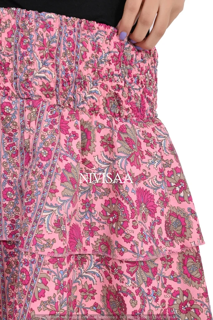 Fashionable Frill Mini Skirt High Quality Handmade Sari Silk Viscose Printed Mini Skirt Beach Wear for Women at Wholesale Price