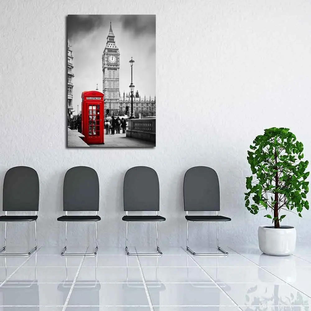 
Creative Beautiful Pitaara Box Red Telephone Booth & Big Ben in London England UK D2 Canvas Painting MDF Frame 