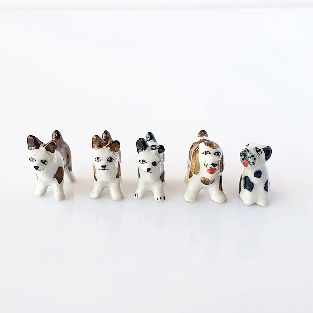 Diy Miniature Ceramic Dog Puppy Figurines 5pcs/set Handmade Pottery Animals for Dollhouse Miniatures Mini Toy Style