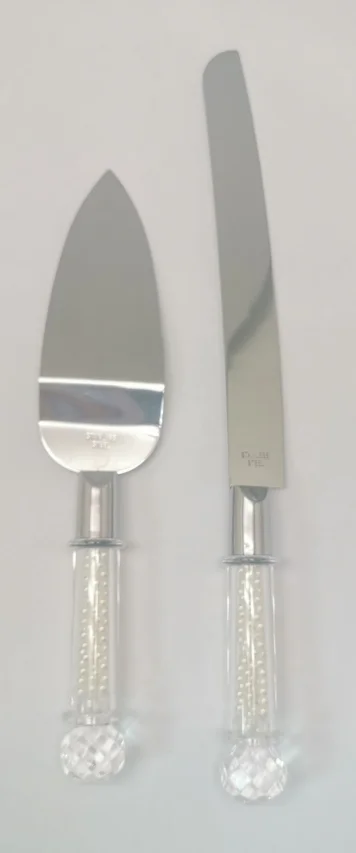 Yangjiang Factory, Cake server set of 2  with crystal handle filled pearls inside , very elegant for parties