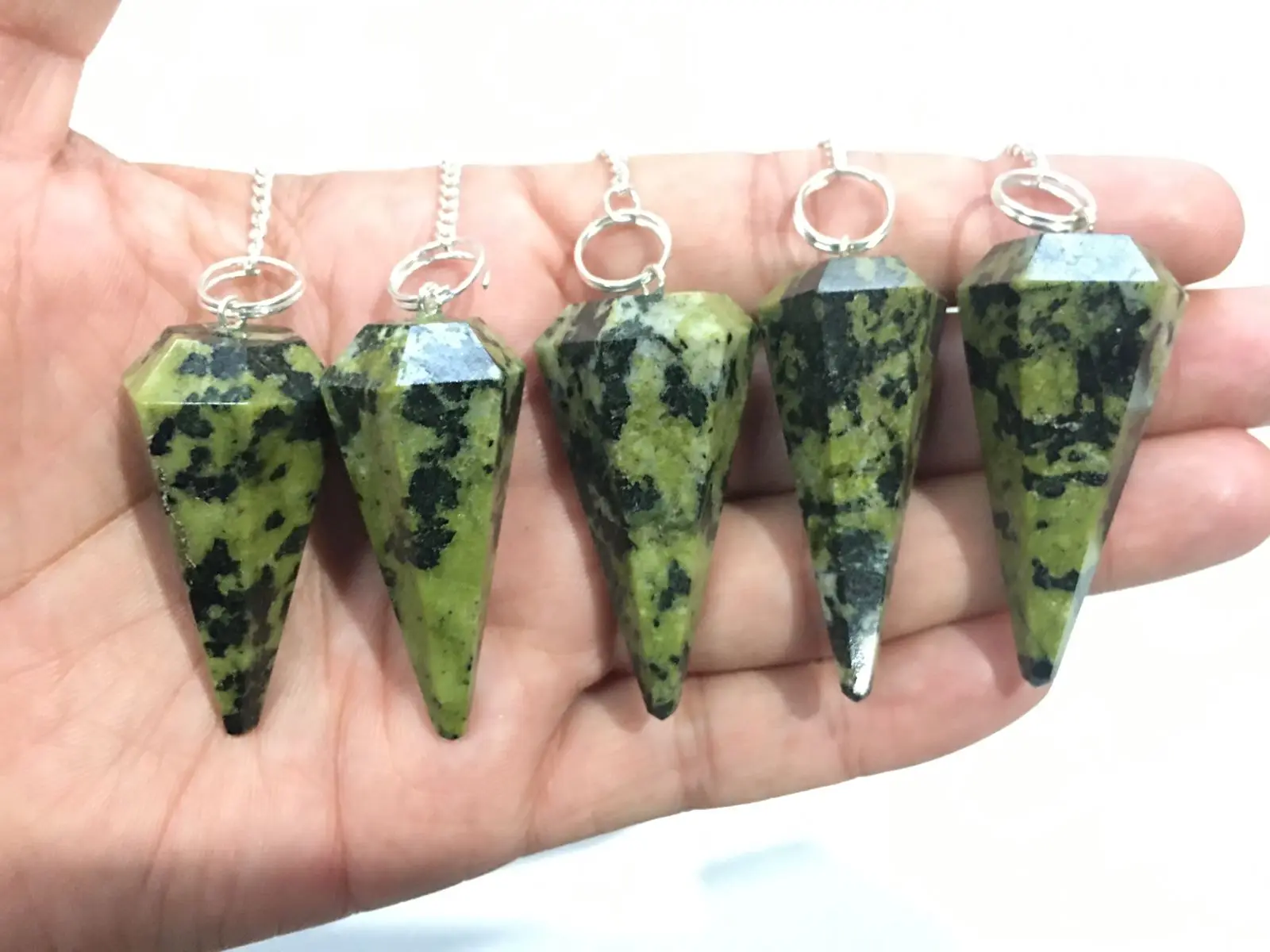 latest natural Green epidote crystal wholesale pendulum with chain for dowsing and healing meditation product buy from kinggems