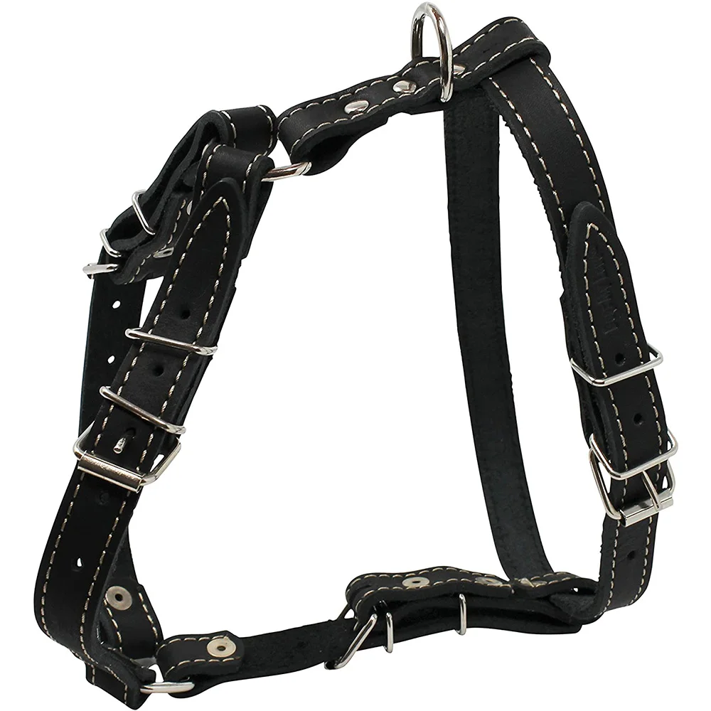 high quality wholesale large pet harness custom logo soft Real Leather Dog Walking Harness Medium Black 21-26 Chest
