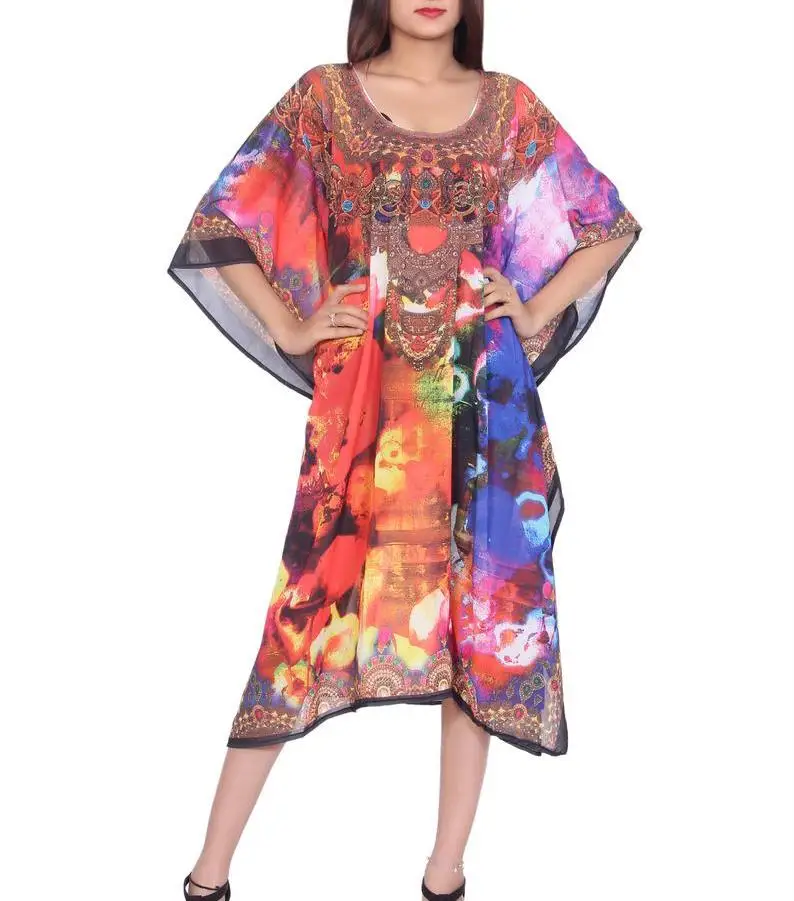 bohemian collection digital printed kaftan v-neck design viscose fabric loose fitting comfortable womens clothing