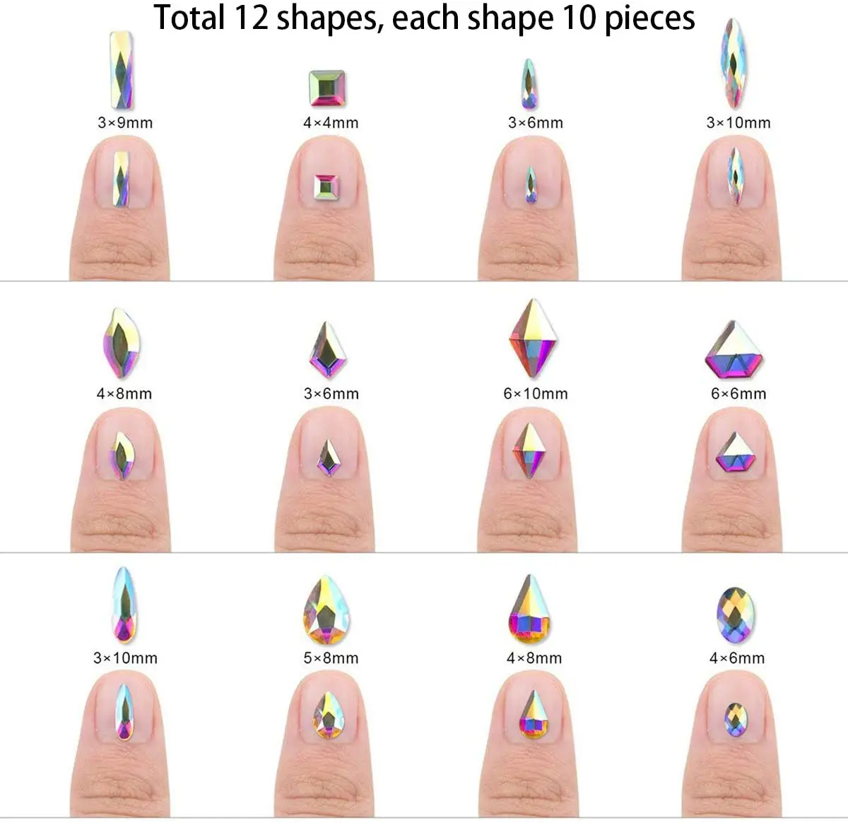 Multi Shape 3D Shining Glass Crystal Nail Art Set Decoration AB Jelly Rhinestones Nail Art Jewelry Valentine Nail Art