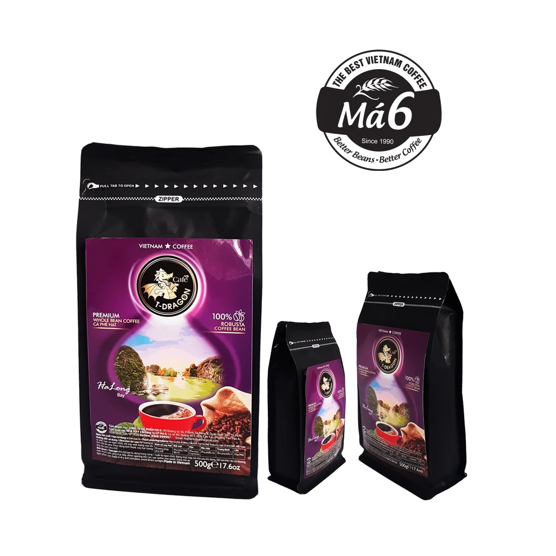 Bag Packaging Sugar-Free MEDIUM ROAST CAFE T-DRAGON - PREMIUM WHOLE BEAN - ROBUSTA COFFEE BEAN From Vietnam