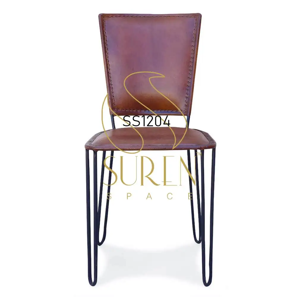  Leather Polo Chair With Metal Structure For Study Table & Dining Purpose Vintage Inspire Indian Industrial