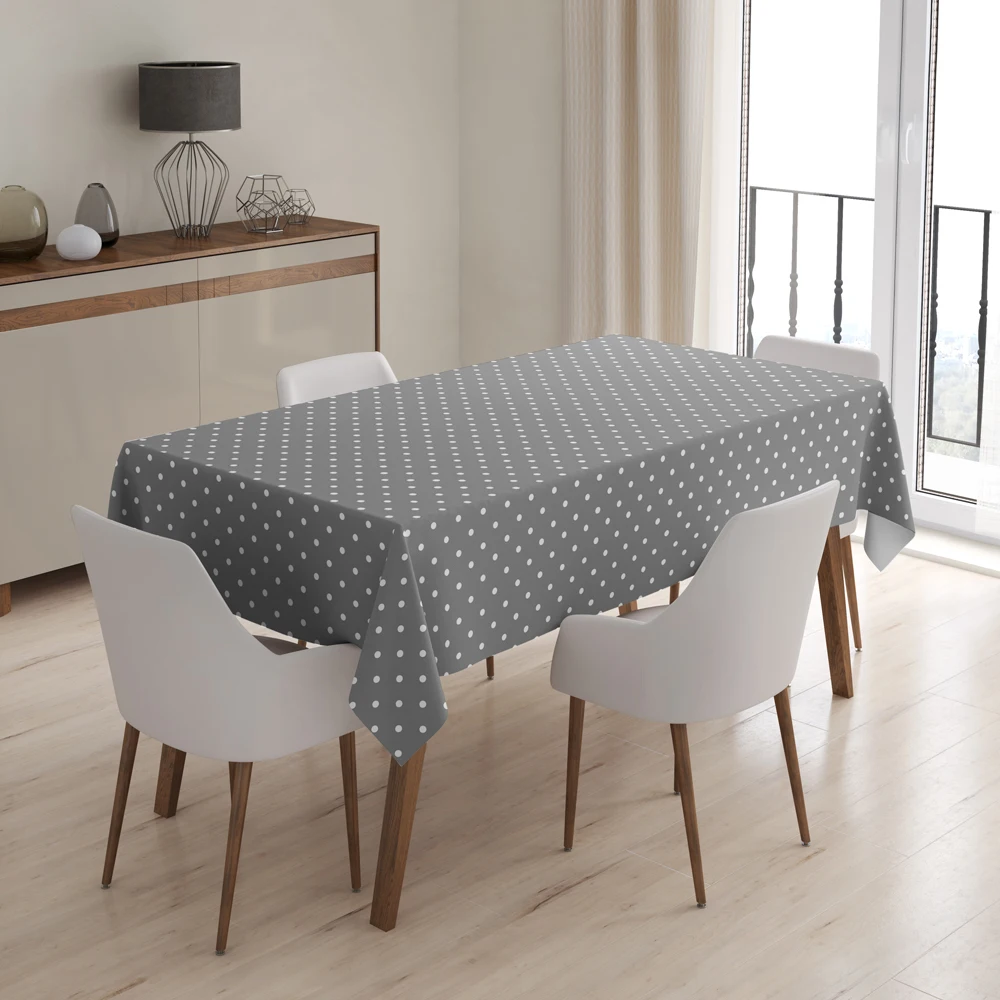 
High Quality PVC Table Cloth with Nonwoven Backing 122-50 Polka Dot Design Grey 