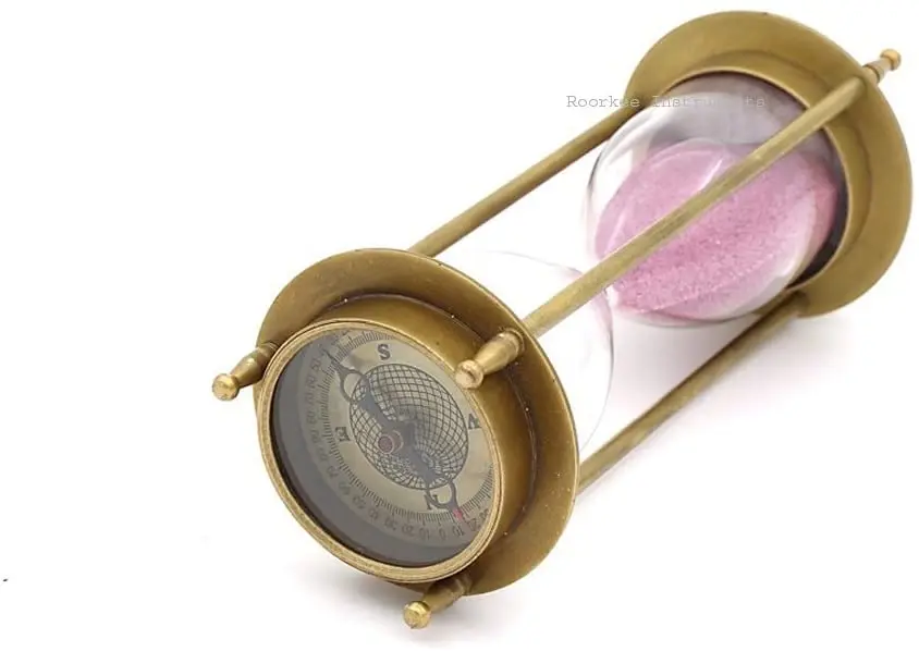 Steampunk Brass Sand Timer Hourglass Sand Clock Office Desk/Computer Home Table Decor Hourglass With a Magnetic Working Compass