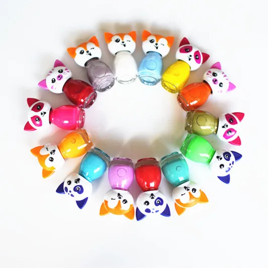 Private Label Cute Cat Shape Kids Nail Polish 5ml Sequin Twin Gel Nail Polish Set Kits With Color Box