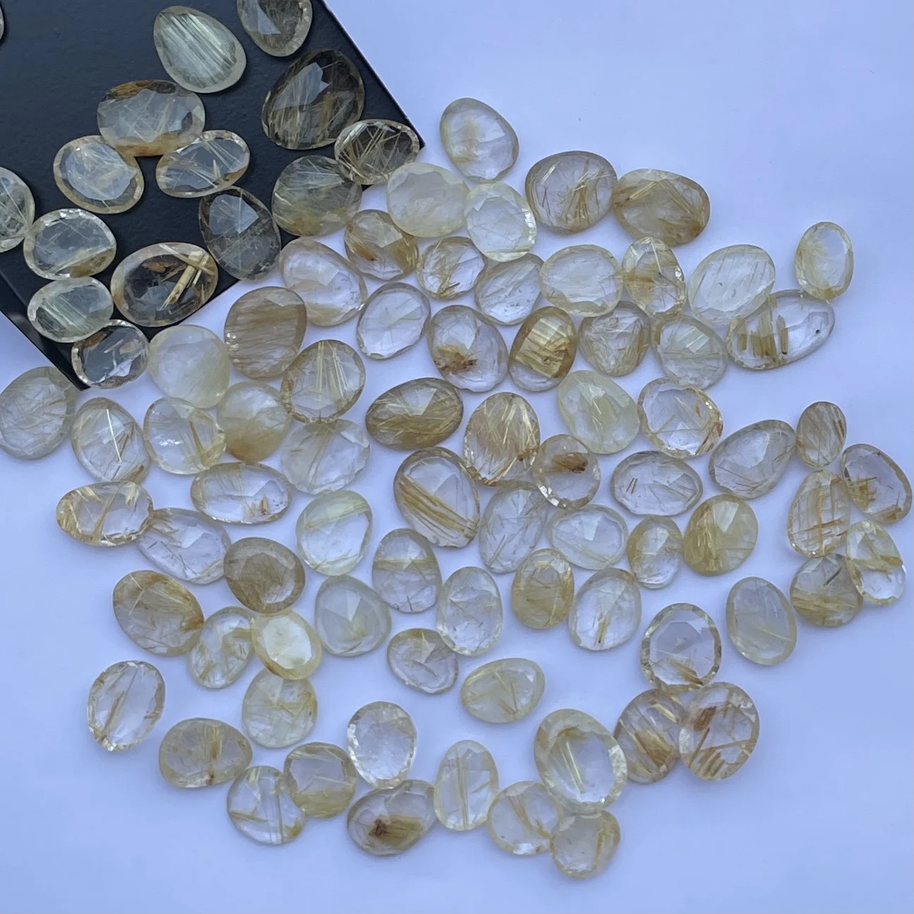 Free Size Natural Golden Rutile Stone Rose Cut Polki Slice Gemstone for Setting Jewelry Making Rings Necklace Pendant Buy Online