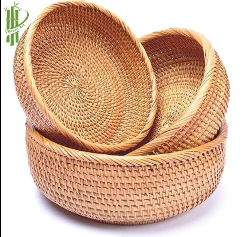 Rattan Storage Basket Serving Rattan Tray Fruit Vegetable Woven Handicraft Decorative Storage Organizer 2022
