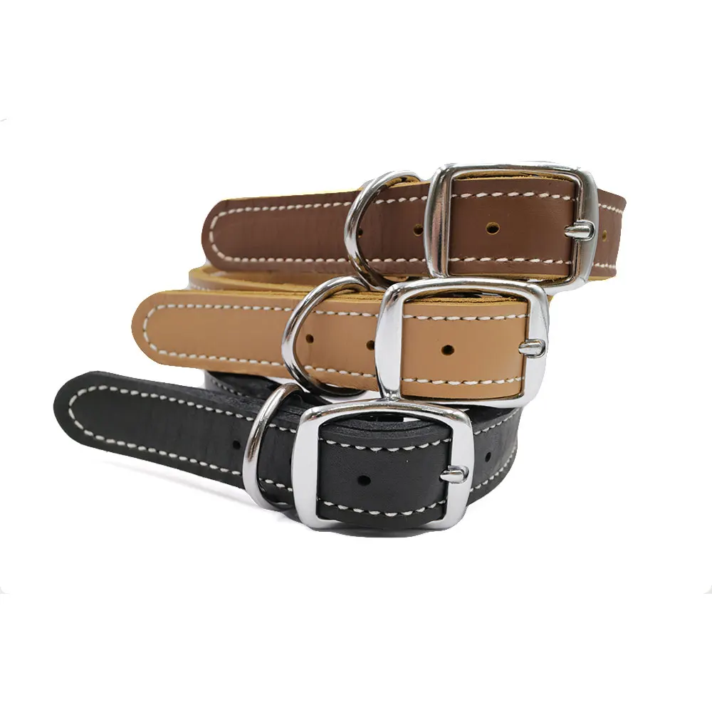 Full Grain Cowhide Natural Adjustable Comfort Outdoor Solid 100% leather dog collar luxury