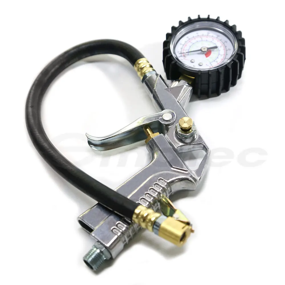 Dial Tire Aluminum Inflating Inflator Deflator Metal Gun Pressure Gauge Rubber Hose