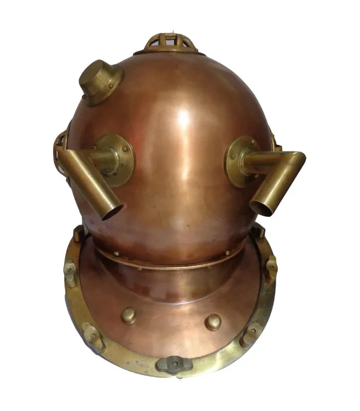 Vintage Antique Imitation Brass Copper Navy Diving Helmet Metal Model in Antiqued Style Printed Cast Die Cut Techniques Used