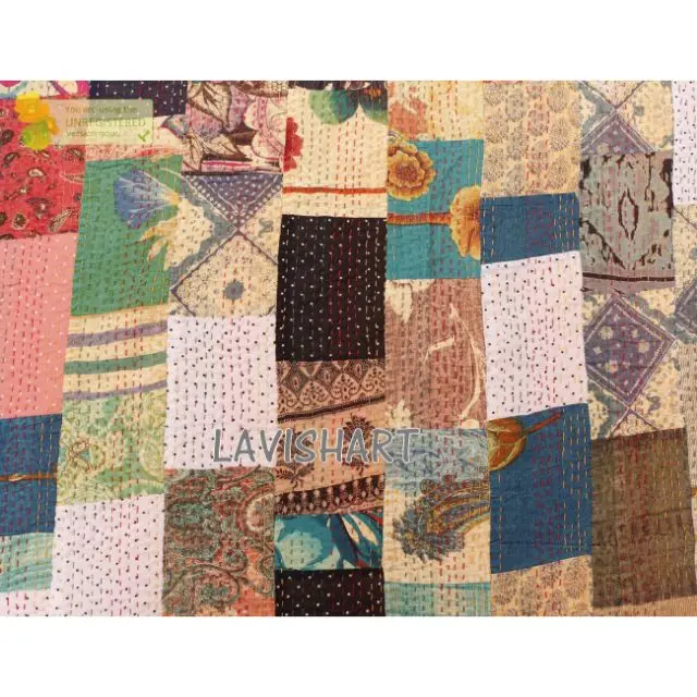 Лоскутное одеяло Kantha хлопковое покрывало ручной работы с цветочным принтом Gudri домашний декор