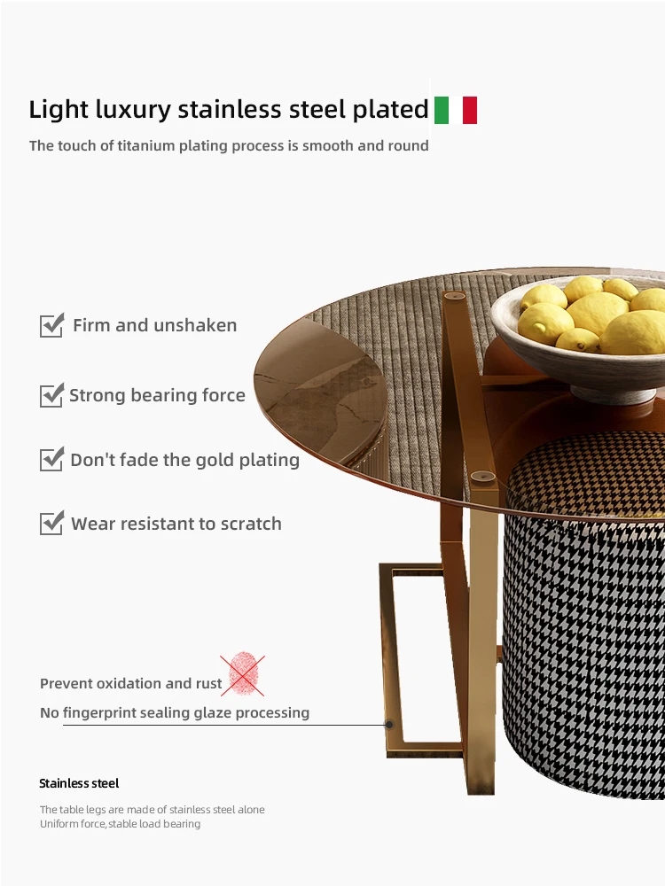 Hotel tea table basse storage Living Room Furniture Round Modern white sintered stone Luxury gold marble Glass Coffee Table