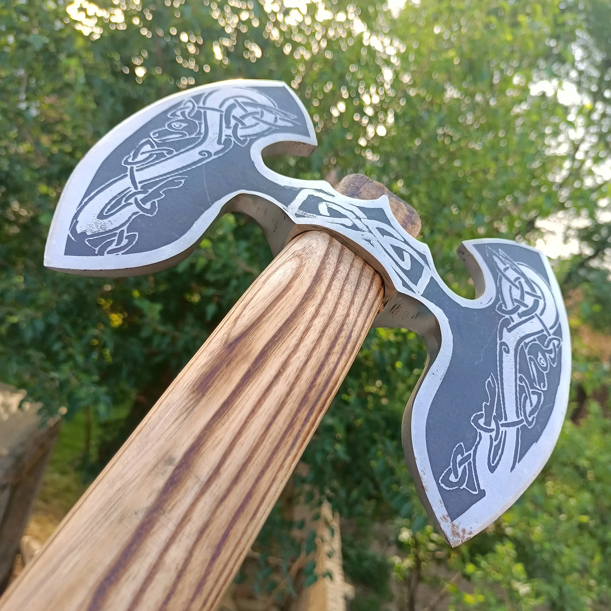 Топор викингов ручной работы из углеродистой стали на заказ топор с медью для выживания природе деревянной ручкой Прямая поставка двойная головка