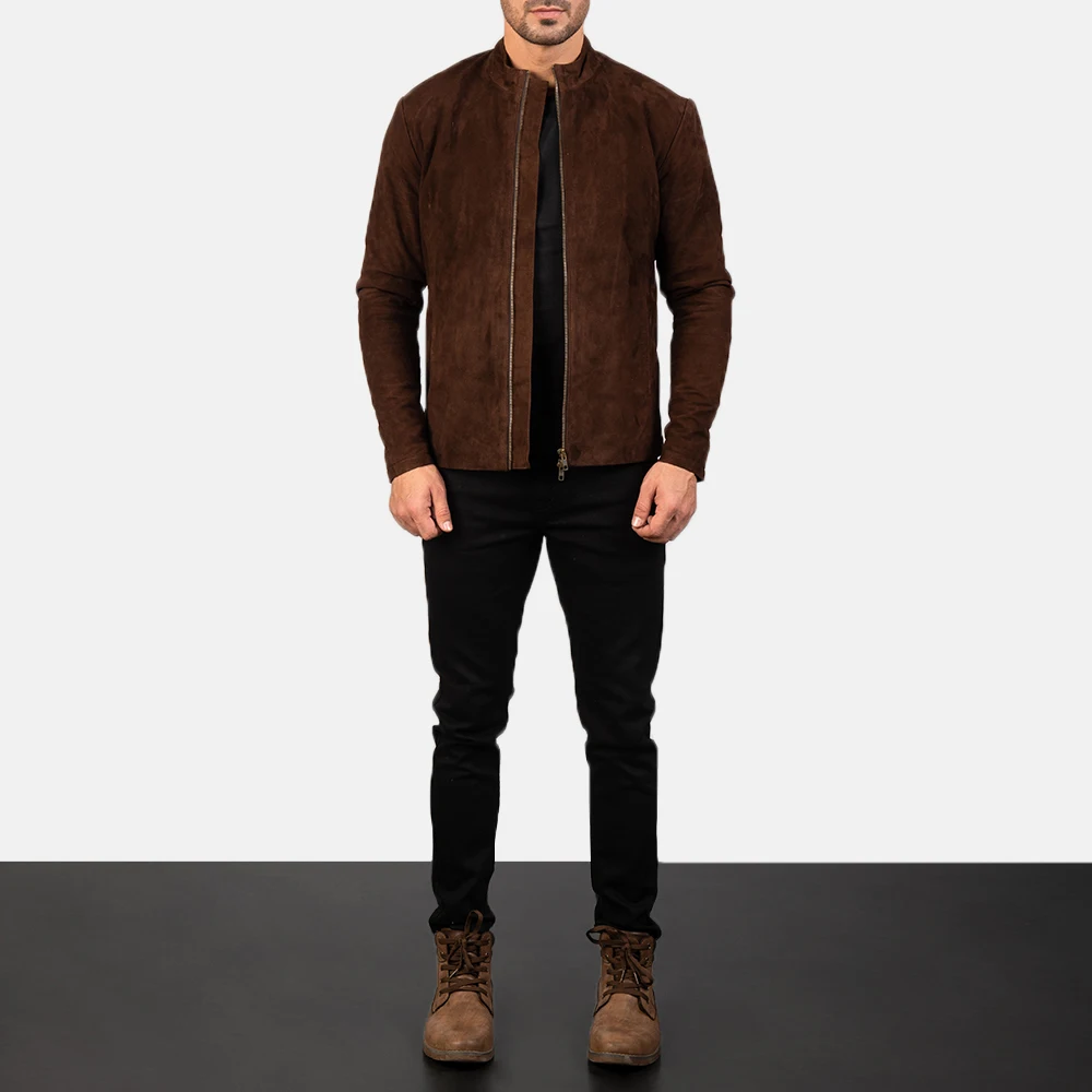 
High Quality Goat skin Leather Jacket in Brown Colour Charcoal Mocha Suede Biker Jacket new arrival custom leather jacket 