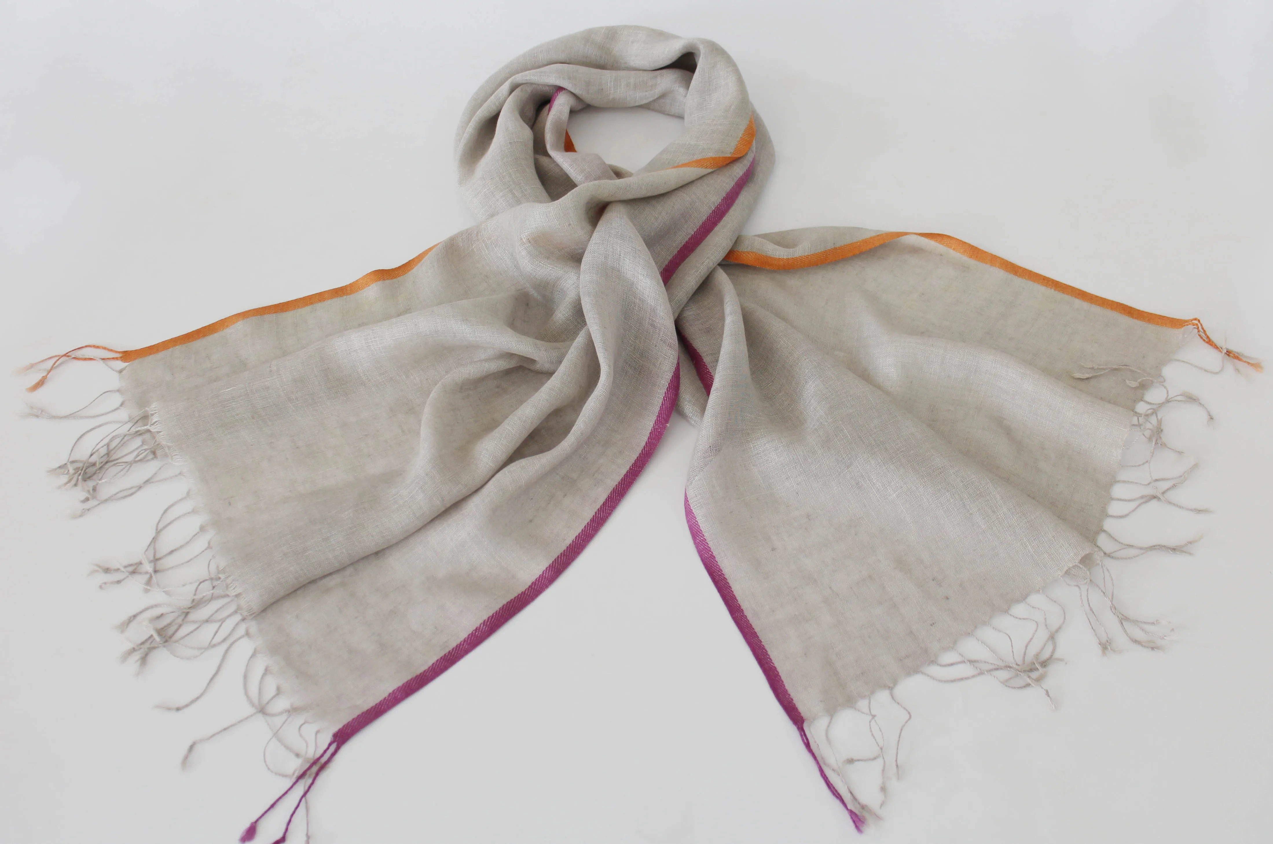 Linen scarves plain colour with colorful edges