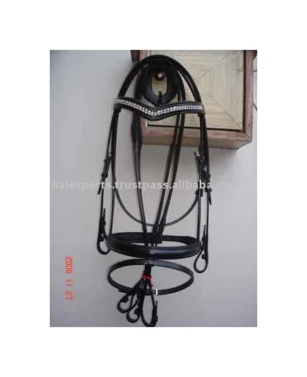 V Shaped Horse Bridle with Raised Nose band SS Buckles White Cow Soft Padding Web Reins Fancy Bit Brow band