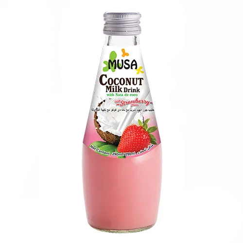 
COCONUT MILK DRINK STRAWBERRY FLAVOR WITH NATA DE COCO MUSA BRAND 290ML. 