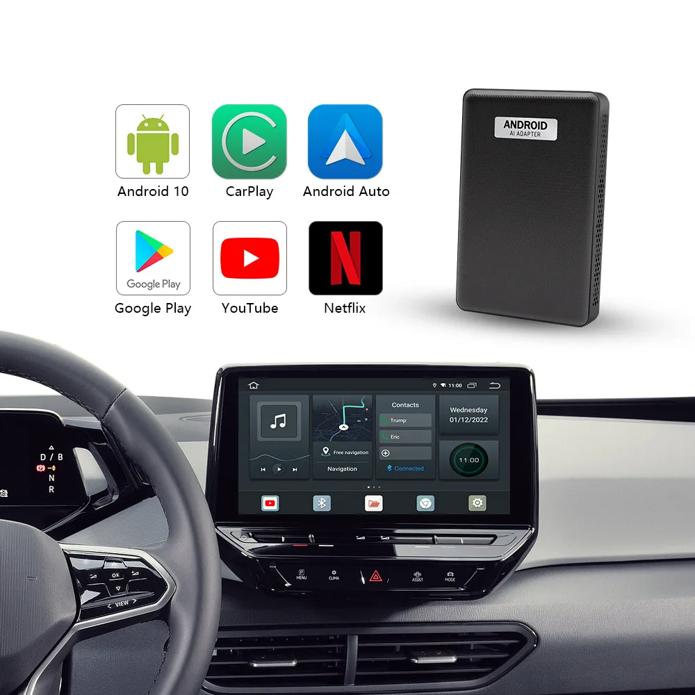 Cartizan New Auto Multimedia Player Box Android 10.0 4+64G AI Box carplay adapter Android box Plug and Play