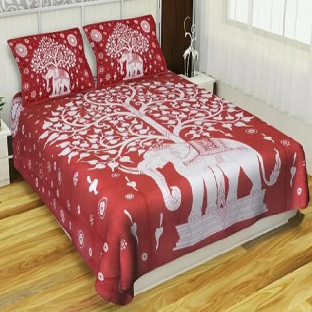 Trending Floral Printed Home Decor Cotton Double Bed Sheet with 2 Pillow Covers Finishing Handmade Bed Sheet