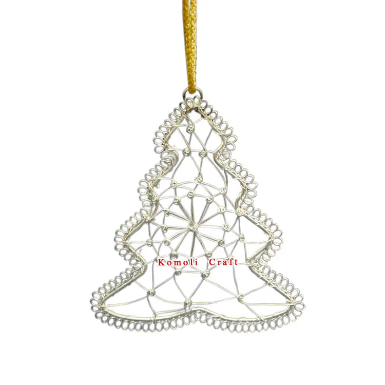 Silver wire frame christmas tree decorations heart shapes wholesale product