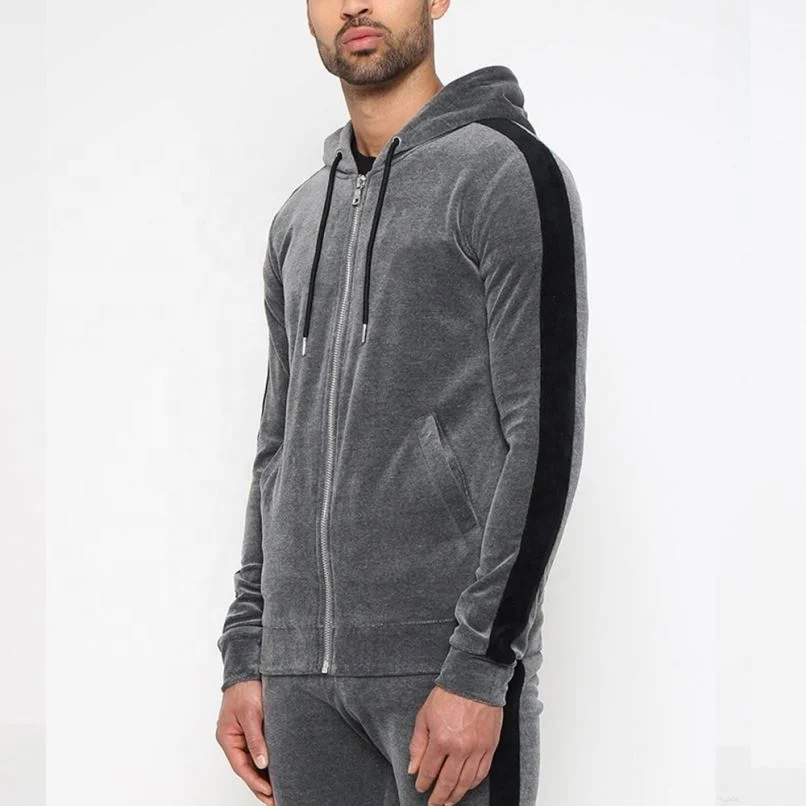 MEN`S VELOUR VELVET JOGGING RUNNING SWEAT SUIT HOODED FITNESS GYM TRACK SUIT