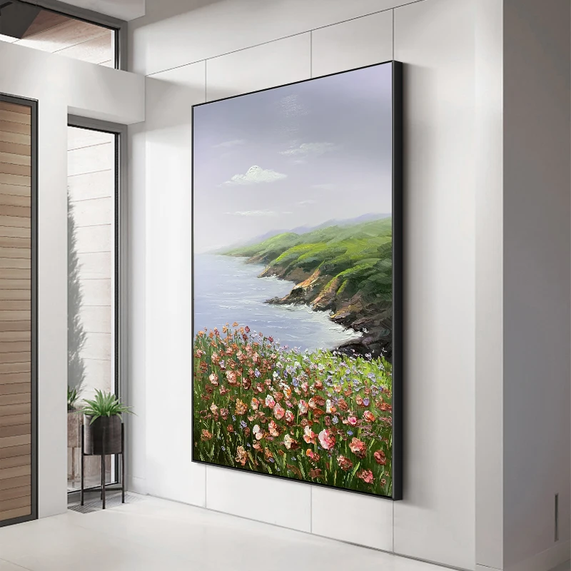 
Flower Impression Canvas Painting Green Pink Poster Modern Wall Picture for Living Room Luxury Huge 